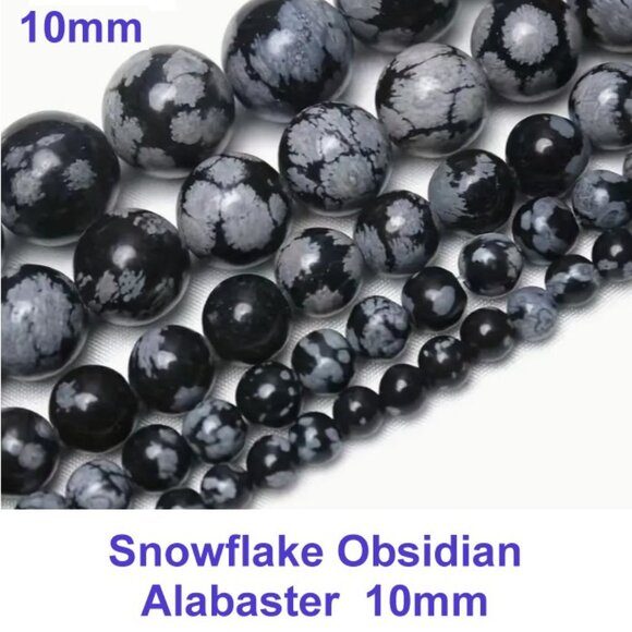 Snowflake Obsidian Alabaster 10mm Big, Bold, Beautiful   15" strand - Picture 1 of 2